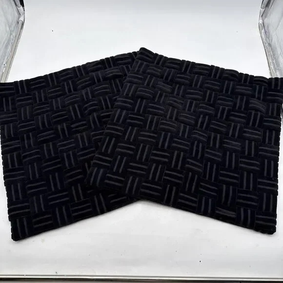 (2)CB2 Akemi Black Woven Velvet Decorative Throw Pillow Covers 18x18 100% Cotton - Picture 1 of 6